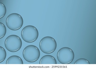 Liquid water drops background. Blue border frame. Fresh design