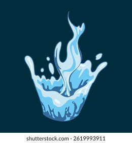 Salpicaduras de agua líquida, caída de gota de agua. Agua azul, ilustración de dibujos animados de Vector