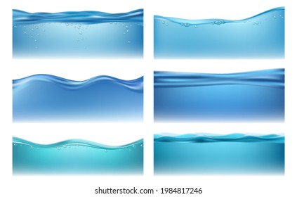 Liquid water surface with bubbles and splashes ocean or sea. Vector realistic image