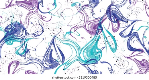 Liquid watercolor seamless pattern. Trendy fabric prints. Vector illustration