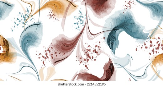 Liquid watercolor texture. Colorful transparent pattern. Repeatable background. Abstract flow contemporary art design. Trendy fabric prints. Vector illustration