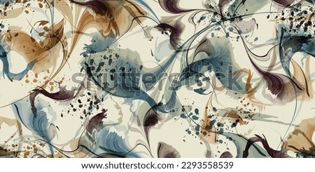 Liquid watercolor texture. Colorful transparent pattern. Repeatable background. Abstract flow contemporary art design. Trendy fabric prints. Vector illustration