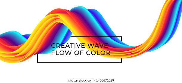 Liquid wavy colorful flow background with rainbow colored fluid lines.