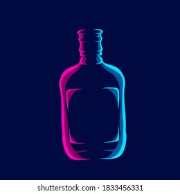 Liquid whiskey line pop art portrait colorful logo design with dark background. Abstract vector illustration.