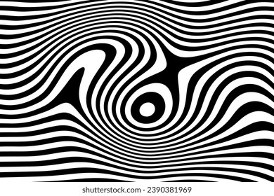 Liquid white black lines background. Abstract monochrome soft waves. Psychedelic illusion. Geometric, optical, animal design. Retro style 60s, 70s, 90s. Zebra design.