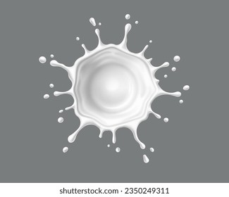 Liquid white yogurt or milk cream flow round splash top view. Isolated 3d vector glistening creamy cascade in a smooth, circular flow, creating a mesmerizing high angle view with elegant droplets