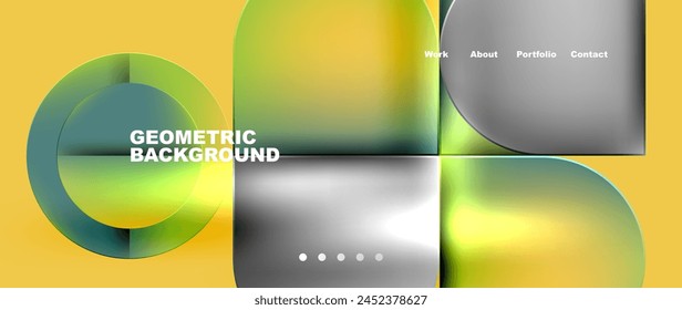 A liquid yellow background with geometric shapes like circles and squares. The closeup macro photography showcases the electric blue pattern of rectangles