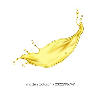 Liquid yellow beer, oil or juice splash, swirl flow. Isolated realistic 3d vector orange, pineapple, apple, mango, papaya fruit liquid. Summer tropical drink, fresh vitamin sweet spray in motion