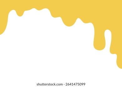 Liquid yellow flowing dripping honey, melted cheese, isolated on a white background, vector illustration, flat design. Graphic element of page separation, decoration, design, label, banner