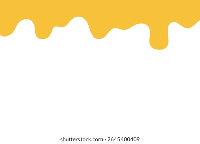 Liquid yellow flowing dripping honey, melted cheese on a white background, vector illustration, flat design. Graphic element of page separation, decoration, design, label, banner with a place for text