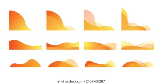 Liquid Yellow Gradient Wavy Corner Decoration Shape, Abstract Organic Decoration Element, Vector Illustration