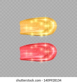 liquid yellow and orange colors smeared on transparent background, liquid with glitter texture vector illustration