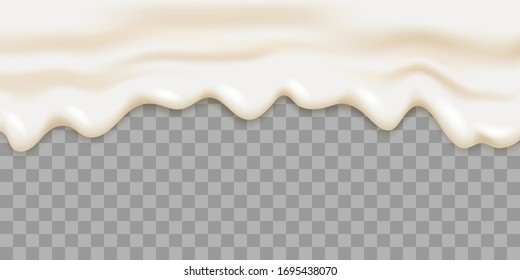 Liquid yogurt or cream flowing on transparent background. Yogurt realistic texture.