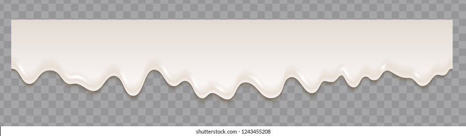 Liquid yogurt white texture flowing on transparent background. Vector illustration.