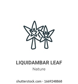 Liquidambar leaf outline vector icon. Thin line black liquidambar leaf icon, flat vector simple element illustration from editable nature concept isolated stroke on white background