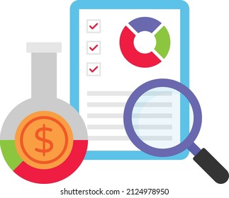 Liquidity analysis Report Concept,  magnifying glass with flask Vector Color Icon Design, Business Finance Symbol, Treasury and Capital Budget Sign, Financial Planning and Control stock illustration