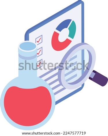 Liquidity analysis Report isometric Concept, magnifying glass with flask Vector color Icon Design, Business Finance Symbol, Treasury and Capital Budget Sign, Financial Planning and Control  