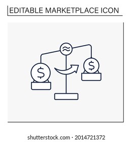 Icono de línea de liquidez. Número mínimo de productores y consumidores en el mercado.Los compradores y vendedores pueden encontrar sus contrapartes en el mercado. Concepto de mercado. Ilustración vectorial aislada. Trazo editable