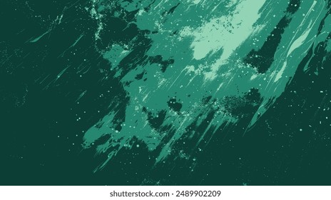 Flüssigkristall-Texturen in Smaragd und Teal mit glühenden Partikeln und weichen Lichtstrahlen