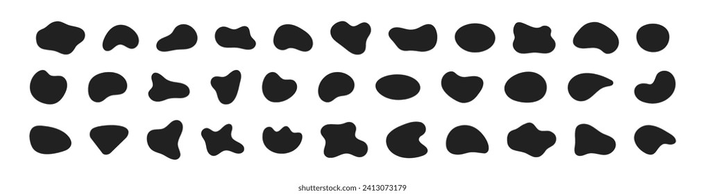 Liquids blob shape set of black icons isolated on white background. Flat vector
