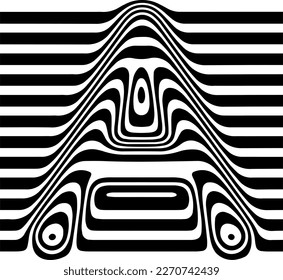 Liquified letter A, 3d striped sign, optical illusion font for opart style logo and monogram. Vector typographic design