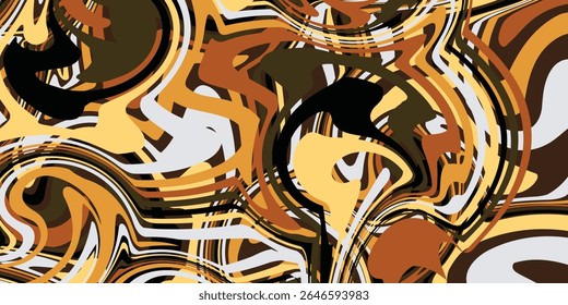 Liquify Abstract Pattern With Brown, White And Yellow Graphics Color Art Form. Digital Background With Liquifying Flow