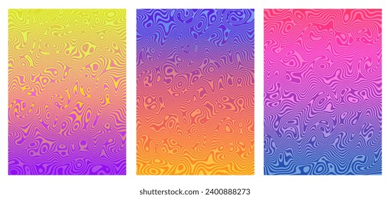  Liquify Lines background with colorful waves Groovy hippie 70s backgrounds. Waves, swirl, twirl pattern. Twisted and distorted vector texture in trendy retro psychedelic style. Y2k aesthetic.