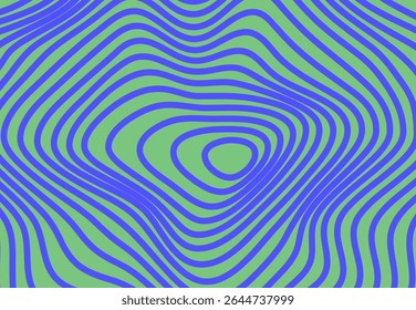 Liquify Lines Effect Abstract Trippy Psychedelic Background. Retro Waves Banner with Optical Map Illusion in green and purple colors