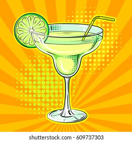 Liquor alcohol cocktail Margarita pop art hand drawn vector illustration.