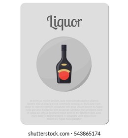 Liquor alcohol. Sticker with bottle and description vector illustration