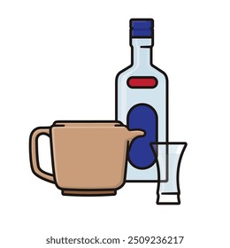 Liquor bottle, glass and pitcher isolated vector illustration for Anisette Day on July 2