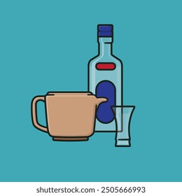 Liquor bottle, glass and pitcher vector illustration for Anisette Day on July 2