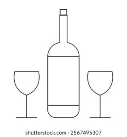 Liquor bottle and glasses icon drawing