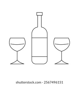 Liquor bottle and glasses icon drawing