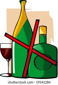 liquor bottle and goblet of wine	