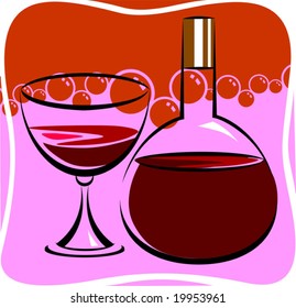 liquor bottle and goblet of wine	