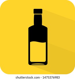 Liquor bottle logo. Flat 3D shadow design. yellow background black vector. product brand service label banner board display. App icon.