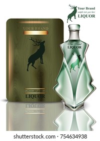 Liquor bottle packaging design Vector. Realistic product with brand vintage label. Place for text