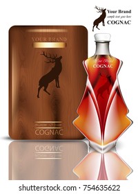 Liquor bottle packaging design Vector. Realistic product with brand vintage label. Place for text