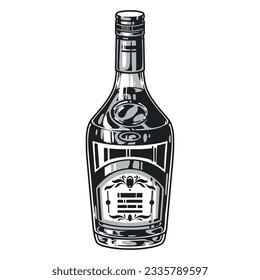 Liquor bottle vintage label monochrome with beverage for restaurants and bars selling liquor and whiskey from Scotland vector illustration