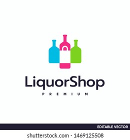 liquor bottle or wine logo vector with hidden shopping bag 