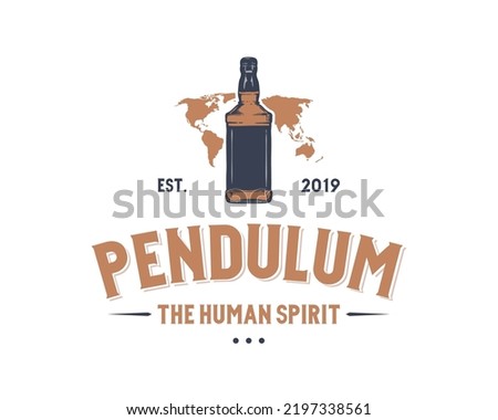 Liquor bottle with world map on the back illustration sign symbol vector logo icon