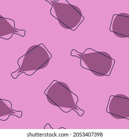 Liquor bottles and alcohol drop seamless pattern. Line art style. Outline image. Repeat template. Party drinks concept. Color Illustration on white background. Flat design style for any purposes.
