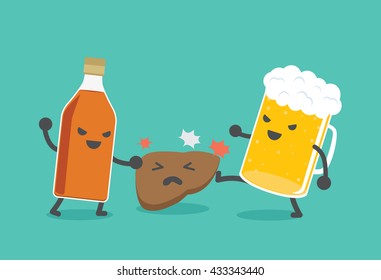 Liquor bottles and beer are damaging the liver. 