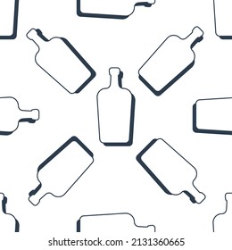 Liquor bottles seamless pattern. Line art style. Outline image. Black and white repeat template. Party drinks concept. Illustration on white background. Flat design style for any purposes. Vector.