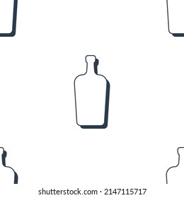 Liquor Flaschen nahtloses Muster. Line Art Stil. Rahmenbild. Schwarz-Weiß-Wiederholvorlage. Party-Drinks-Konzept. Illustration auf weißem Hintergrund. Flaches Design für jeden Zweck. Vektorgrafik.
