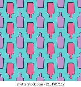 Liquor Flaschen nahtloses Muster. Line Art Stil. Rahmenbild. Farbwiederholvorlage. Party-Drinks-Konzept. Illustration auf Hintergrund. Flaches Design für jeden Zweck. Vektorgrafik.

