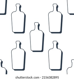 Liquor bottles seamless pattern. Line art style. Outline image. Black and white repeat template. Party drinks concept. Illustration on white background. Flat design style for any purposes. Vector.
