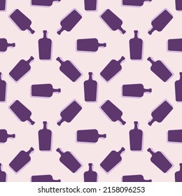 Liquor bottles seamless pattern. Line art style. Outline image. Color repeat template. Party drinks concept. Illustration on background. Flat design style for any purposes. Vector.