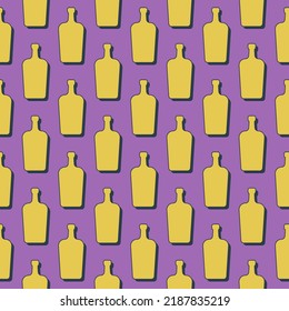 Liquor bottles seamless pattern. Line art style. Outline image. Color repeat template. Party drinks concept. Illustration on background. Flat design style for any purposes. Vector.